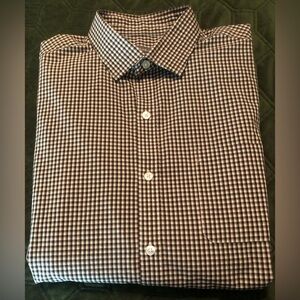 Van Heusen Men's Small Check Long Sleeve Dress Shirt - Black, Tan & White ~SZ L~